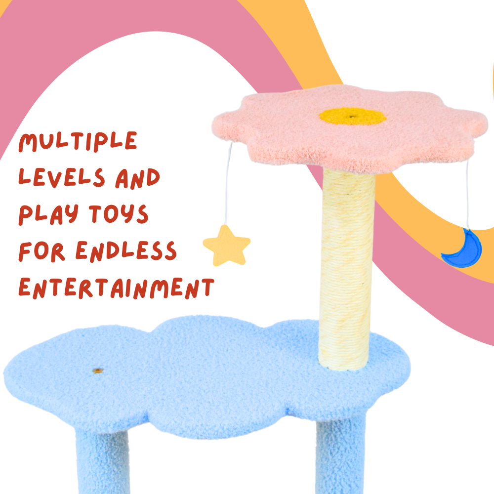 FurryLiving Luna Tree Multi Level with Scratching Posts and Hanging Toy for Cat Cats-Toys FurryLiving Dropship