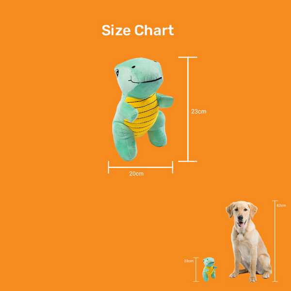 Kibbo Non Toxic & Durable Soft Stuffed Dinosaur Chew Toy for Dogs and Cats (Green/Yellow)