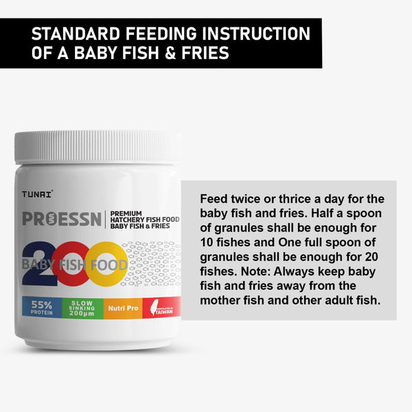 Tunai 55% Protien, 200 Micron Slow-Sinking Granules Seafood Flavour Dry Food for Fish