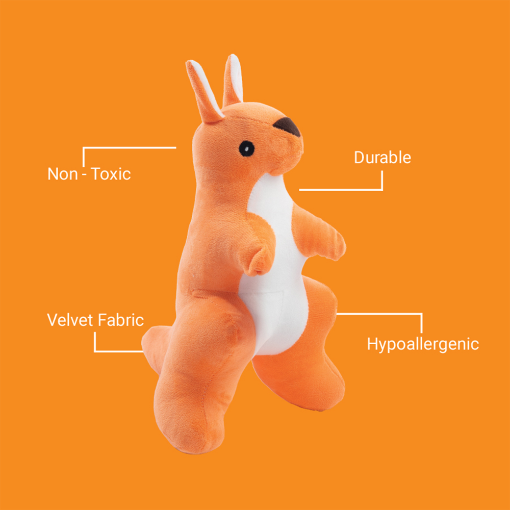 Kibbo Non Toxic & Durable Soft Stuffed Kangaroo Chew Toy for Dogs and Cats (Neon Red) Both-Toys Kibbo
