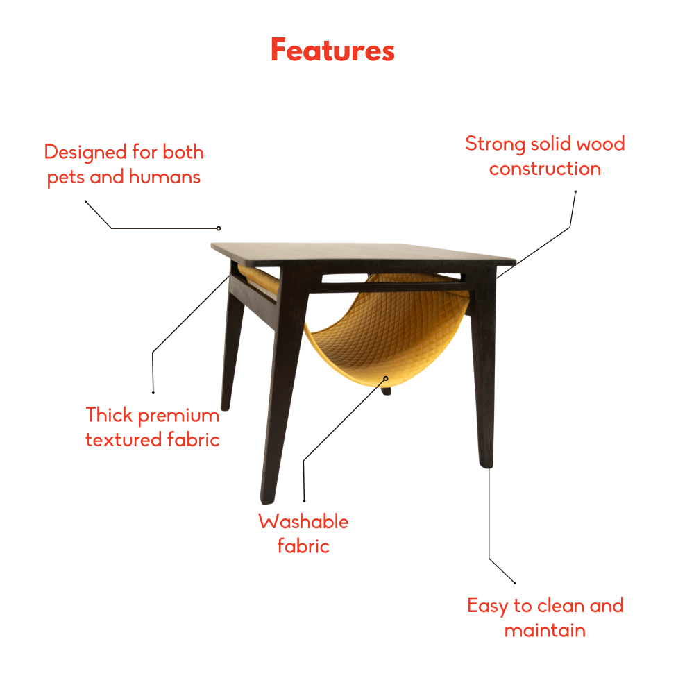 FurryLiving Lola Side Table with Perch Fabric for Cats (Dark Brown/Yellow) Cats-Furniture FurryLiving Dropship