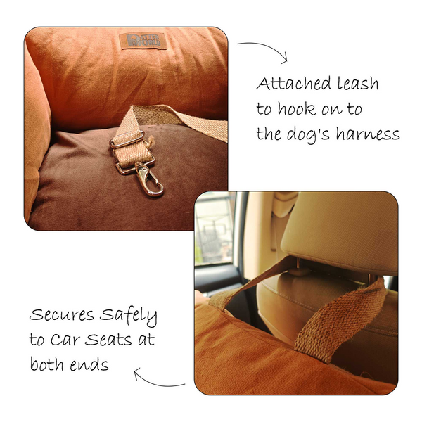 Petter World Car Travel Bed with Safety Leash for Dogs and Cats (Earthy Brown)