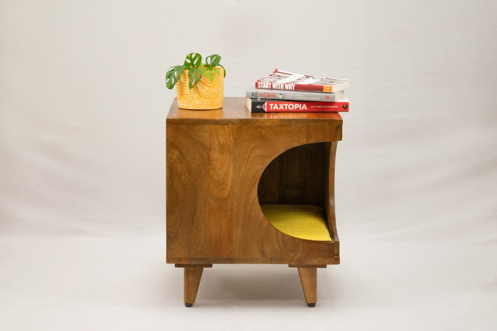 FurryLiving Wally Side Table with Cushion for Small Dogs and Cats (Honey/Yellow Cushion) Both-Furniture FurryLiving Dropship