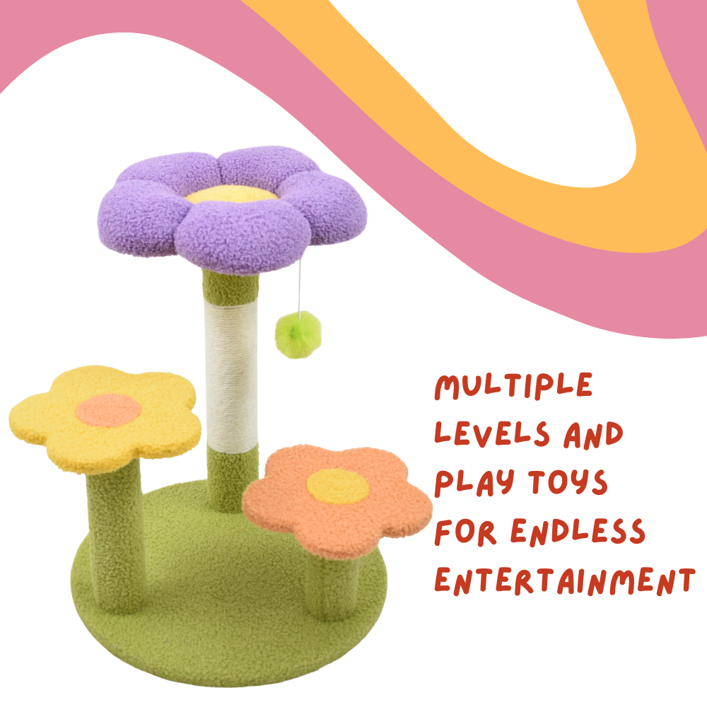 FurryLiving Petunia Multi Level Cat Tree with Scratching Post and Hanging Toy for Cats & Kittens Cats-Toys FurryLiving Dropship