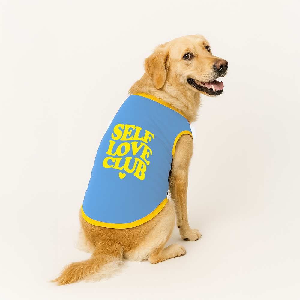 PawsIndia Self Love Club Printed with Ribbed Sleeves TShirt for Dogs (Blue) Dogs-Clothing & Accessories Pawsindia Dropship M