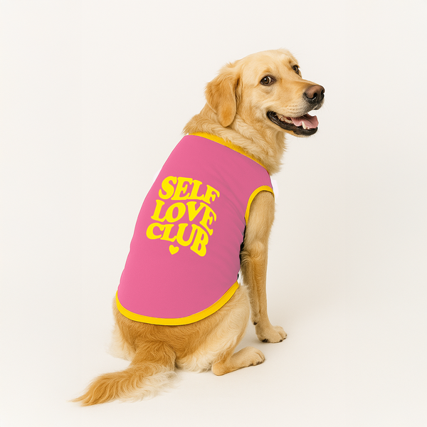PawsIndia Self Love Club Printed with Ribbed Sleeves TShirt for Dogs (Pink)