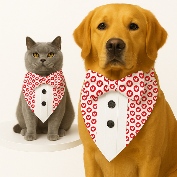 PawsIndia Valentines Edition Heart Printed Tuxedo for Dogs and Cats (Red)