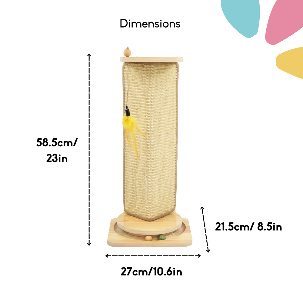 FurryLiving Cat Wall Scratcher Plus Space Saving Design for Wall Corners with Toys (Oak) Cats-Toys FurryLiving Dropship