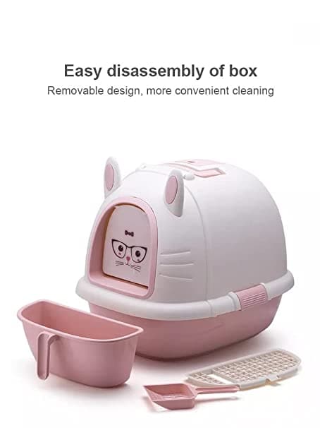 PetGains Fully Enclosed Litter Box Deodorant Anti Stink Toilet for Cats (Pink/White)