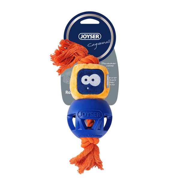 Joyser Cageball Rubber Ball with Robot for Dogs (Yellow/Blue)