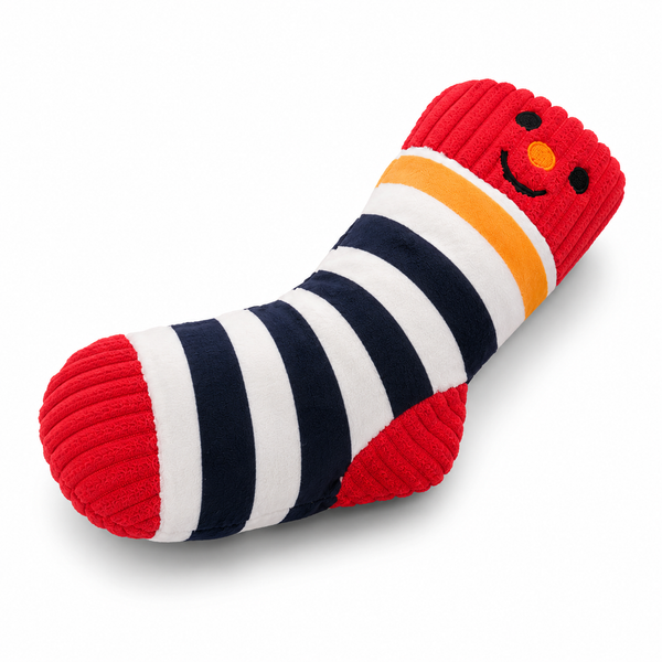 Talking Dog Club Mr.Socks Stripy Squeaker Plush Toy for Dogs (Red/Black)