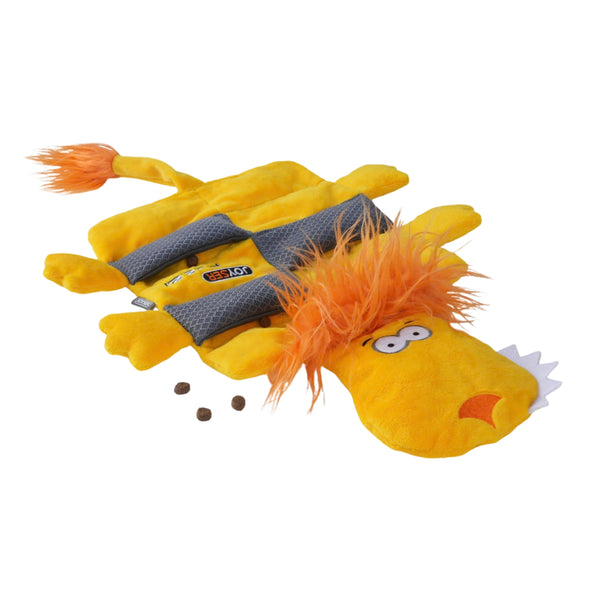 Joyser Puzzl Plush Lion with 12 Squeakers for Dogs (Yellow)
