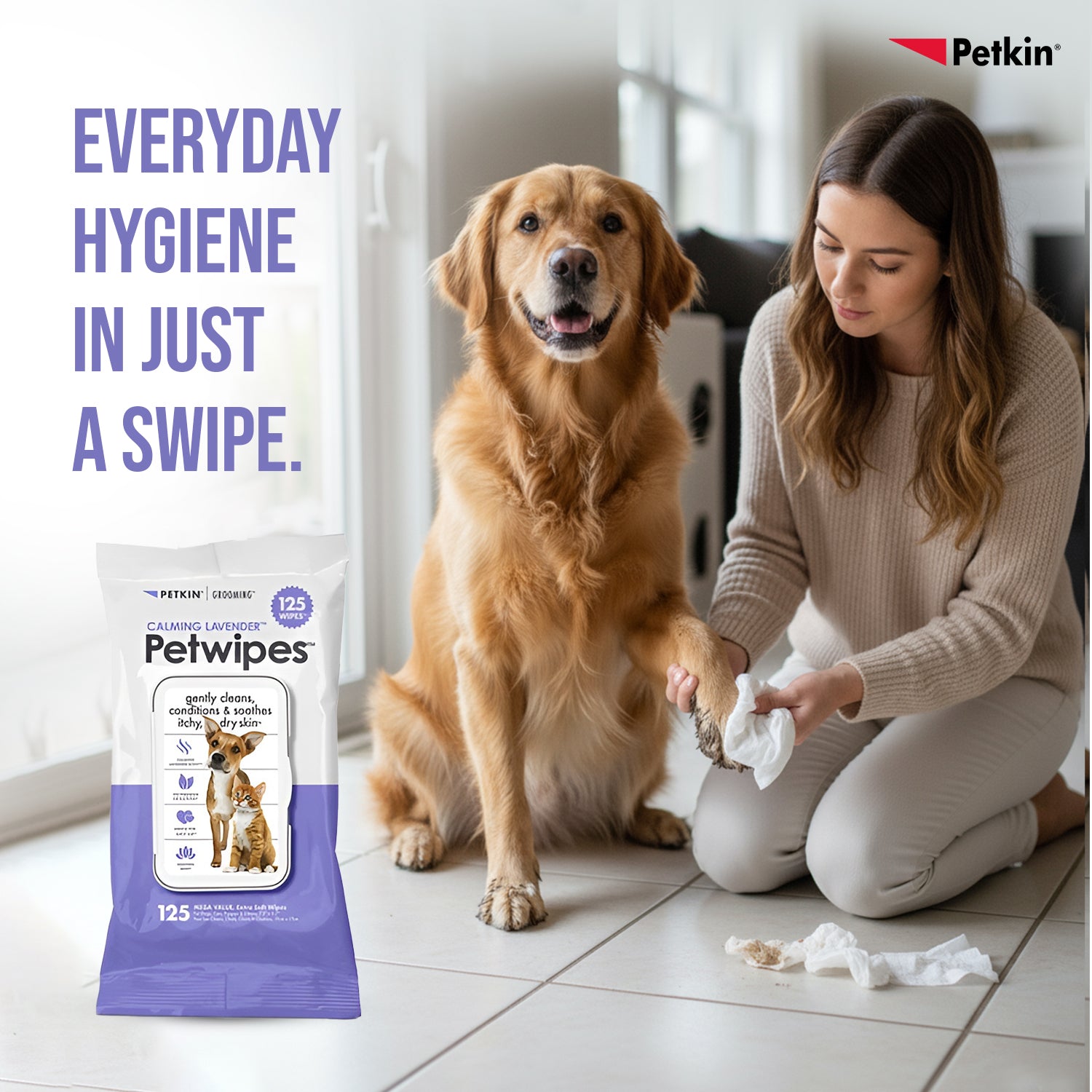 Petkin Calming Lavender Petwipes for Dogs and Cats Both-Grooming Supplies Petkin