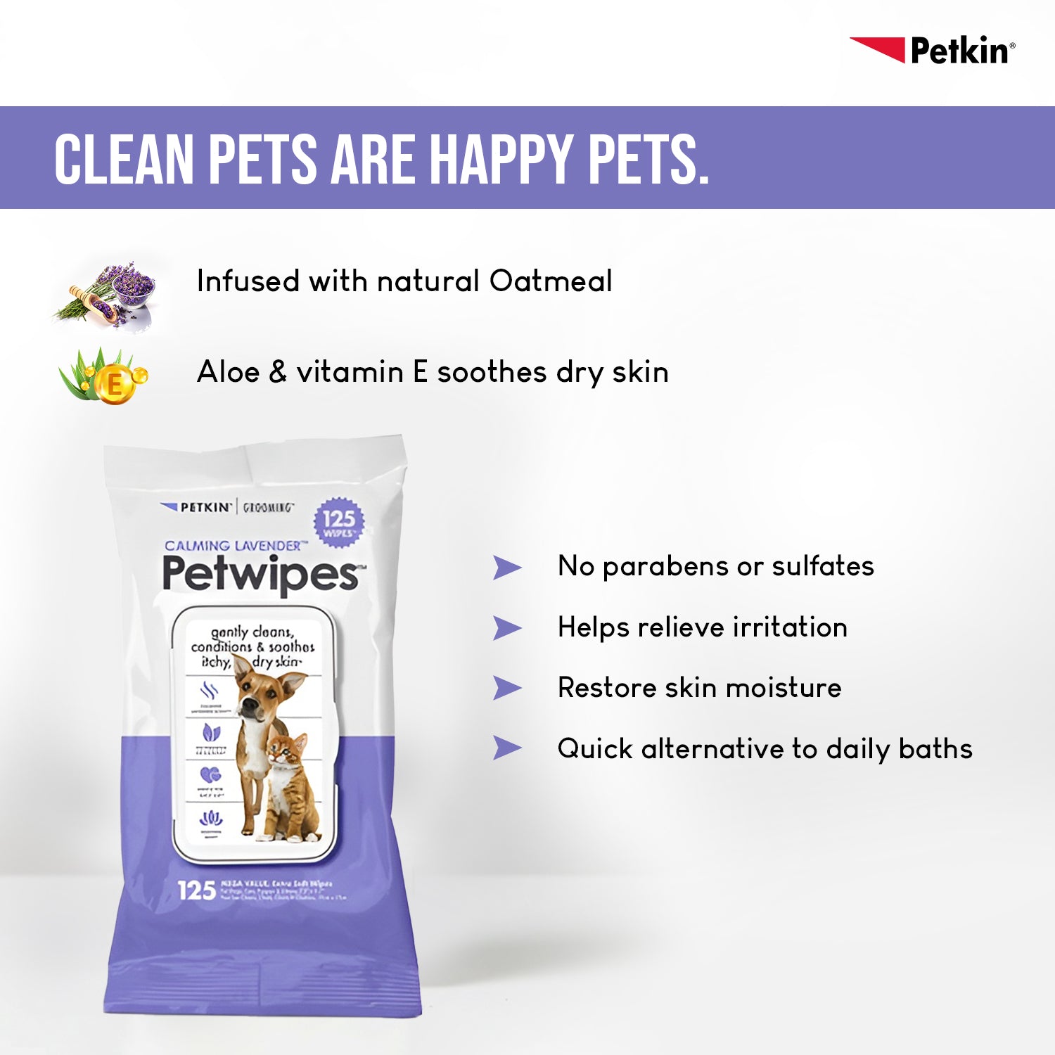 Petkin Calming Lavender Petwipes for Dogs and Cats Both-Grooming Supplies Petkin
