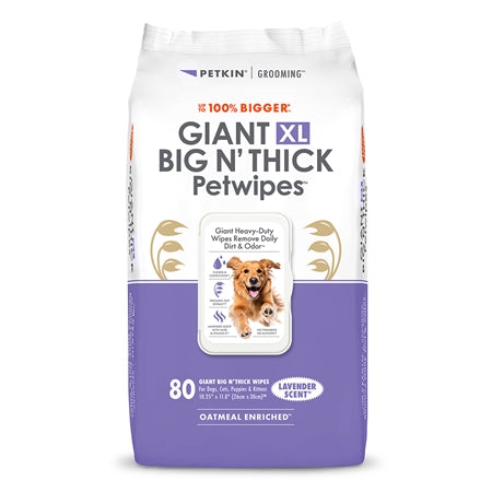 Petkin Gaint Big N' Thick Lavender Scented Petwipes for Dogs and Cats Both-Grooming Supplies Petkin 80Wipes