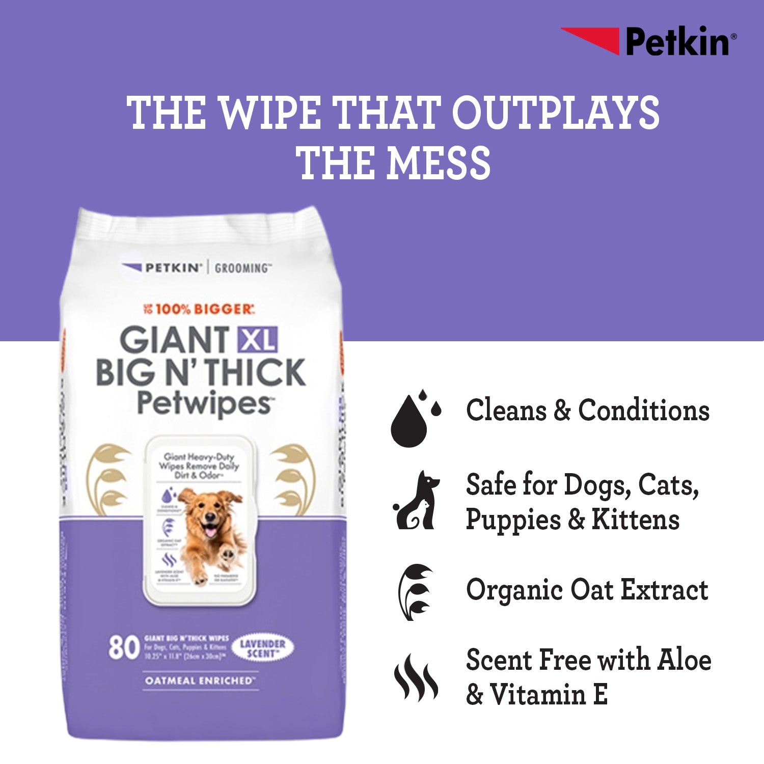 Petkin Gaint Big N' Thick Lavender Scented Petwipes for Dogs and Cats Both-Grooming Supplies Petkin