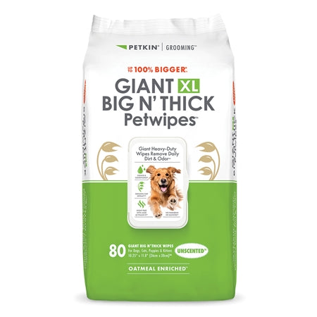 Petkin Gaint Big N' Thick Unscented Petwipes for Dogs and Cats Both-Grooming Supplies Petkin 80Wipes