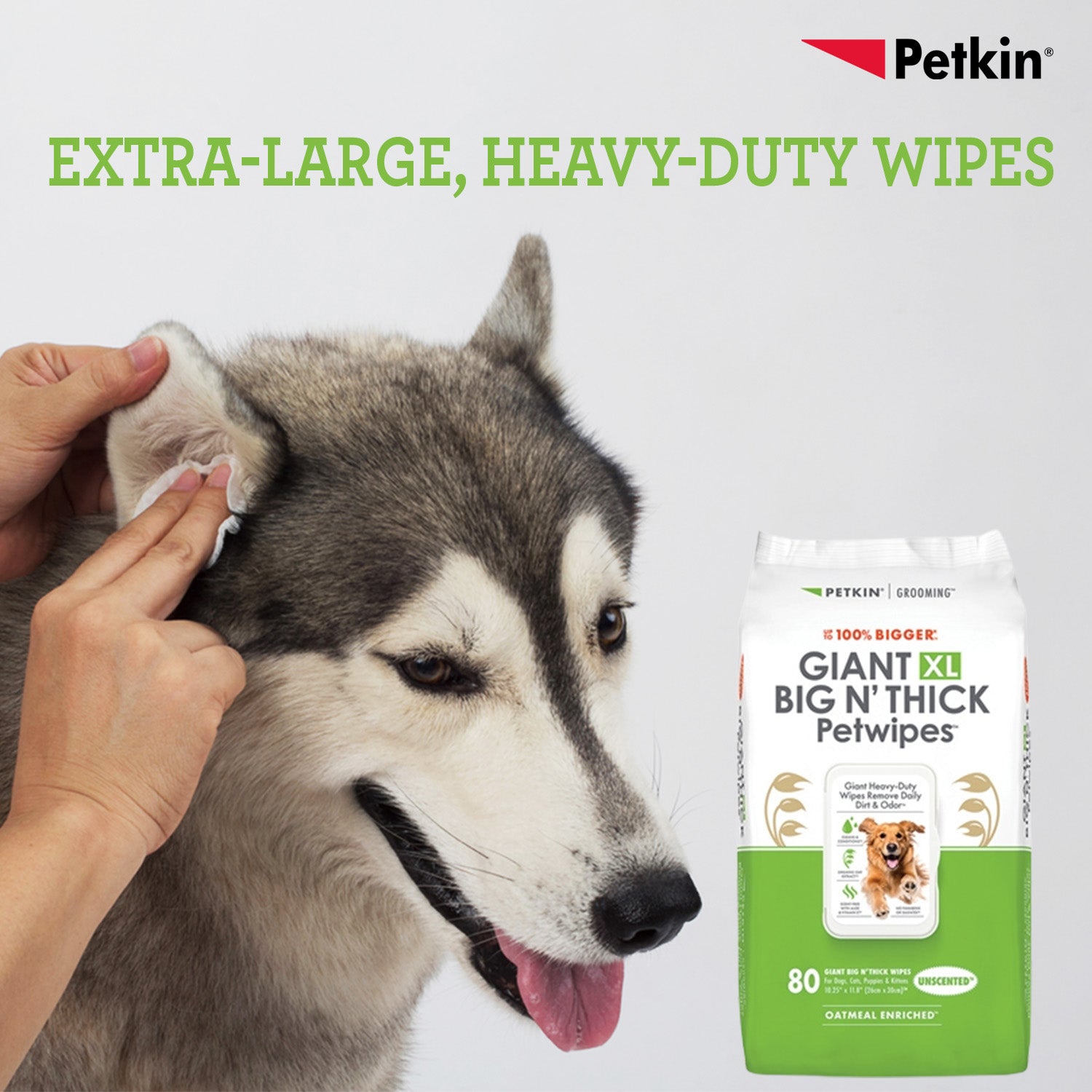 Petkin Gaint Big N' Thick Unscented Petwipes for Dogs and Cats Both-Grooming Supplies Petkin
