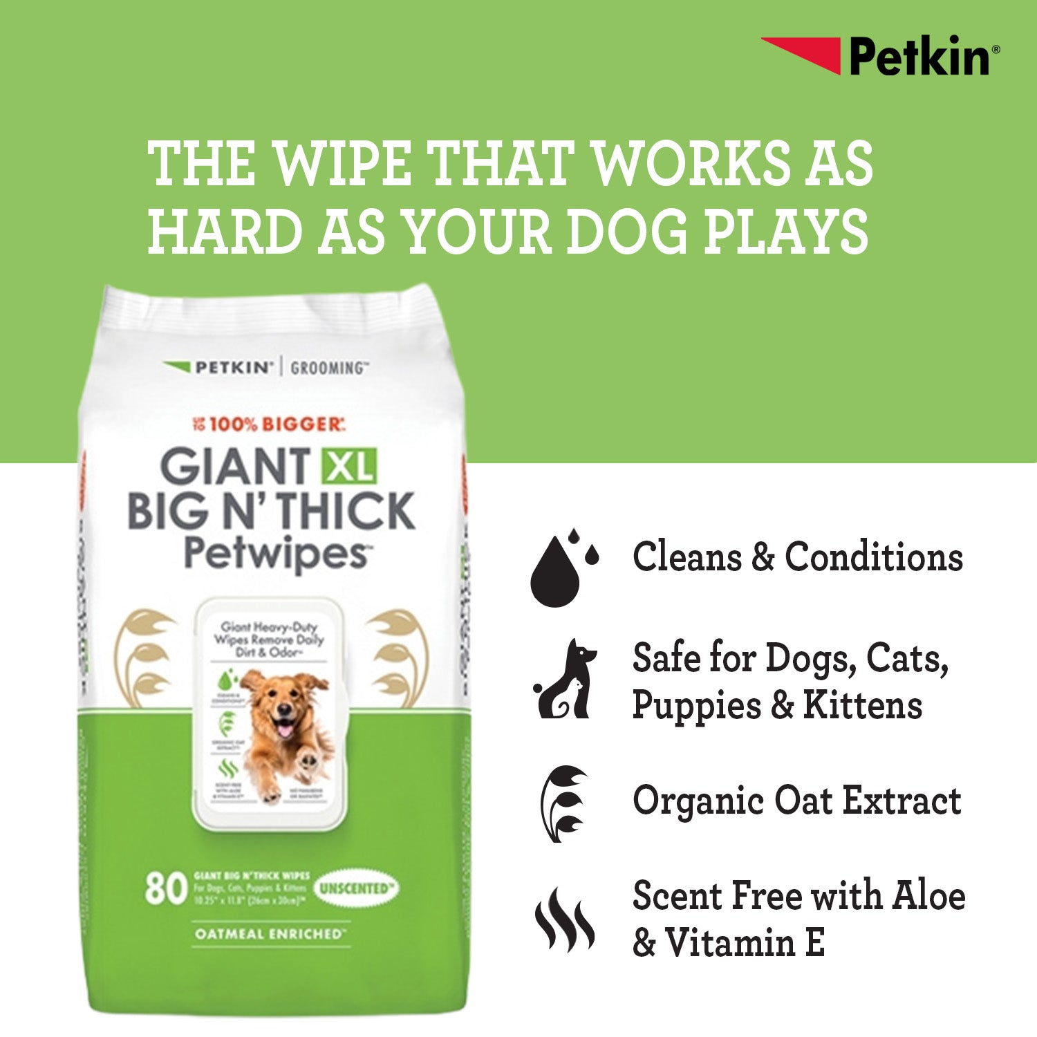 Petkin Gaint Big N' Thick Unscented Petwipes for Dogs and Cats Both-Grooming Supplies Petkin