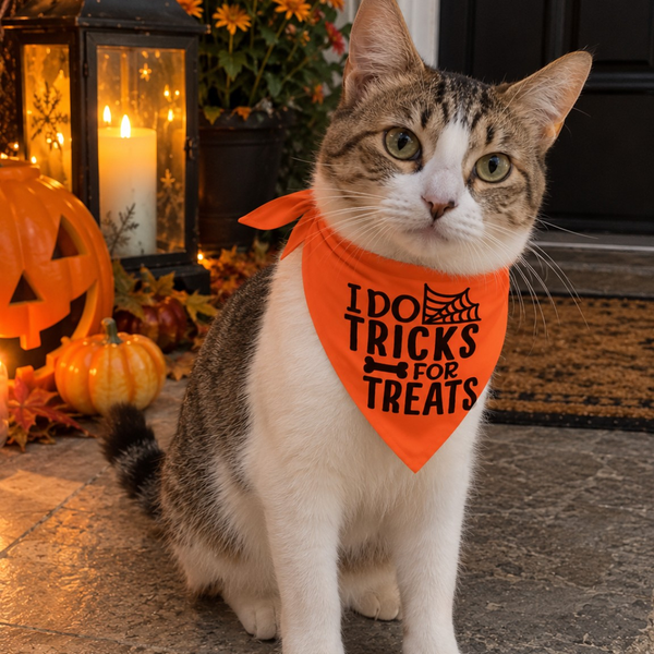15 Furries Trick for Treat Halloween Bandana for Dogs & Cats (Orange/Black)
