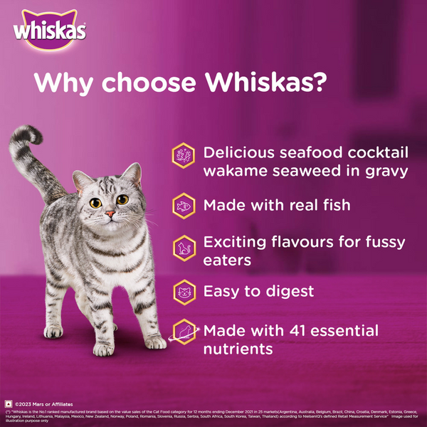Whiskas Seafood Cocktail With Wakame Seaweed in Gravy Tasty Mix Adult Cat Wet Food