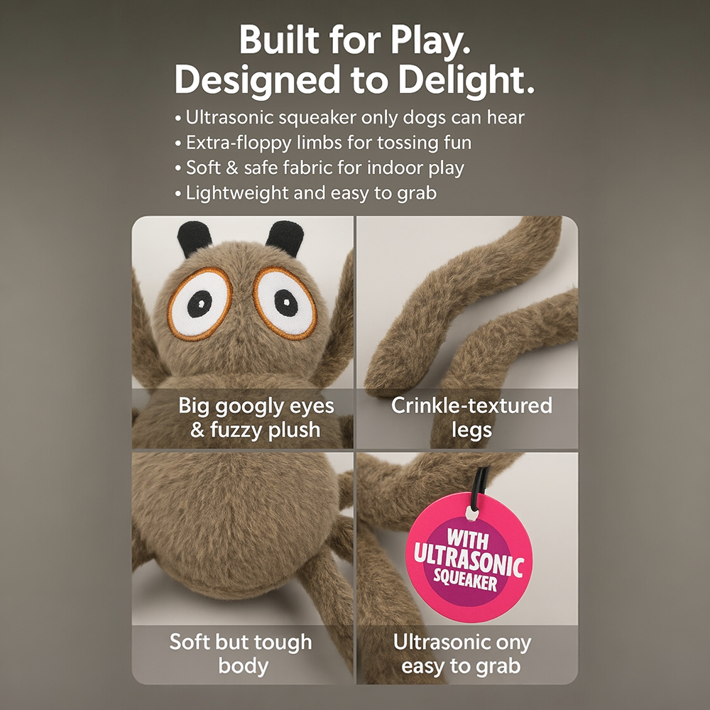 Talking Dog Club Itsy Bitsy Spider Plush Toy for Dogs (Brown) Dogs-Toys Talking Dog Club Dropship