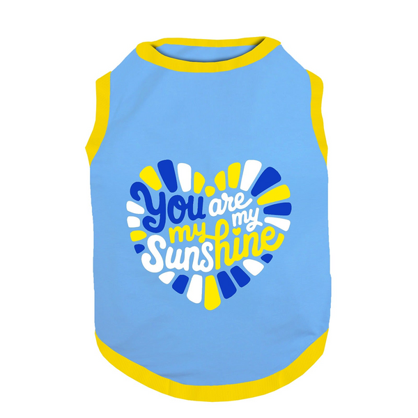 PawsIndia You Are My Sunshine Printed with Ribbed Sleeves TShirt for Dogs (Blue)