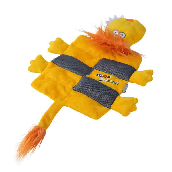 Joyser Puzzl Lion with 12 Squeakers for Dogs (Yellow)