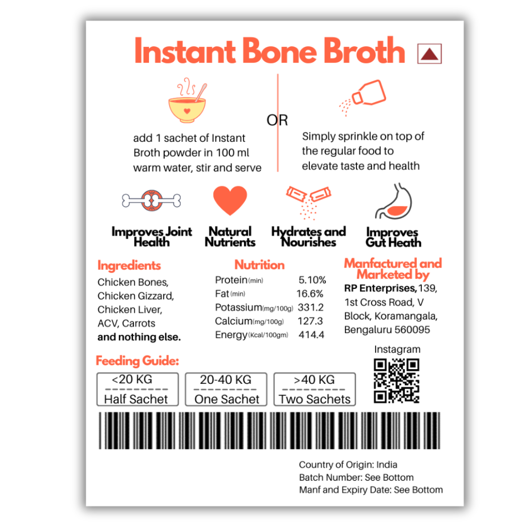 Doggos Instant Chicken and Carrots Bone Broth Gut and Vision Formula (Makes 100ml) for Cats and Dogs Dogs-Wet Food Doggos