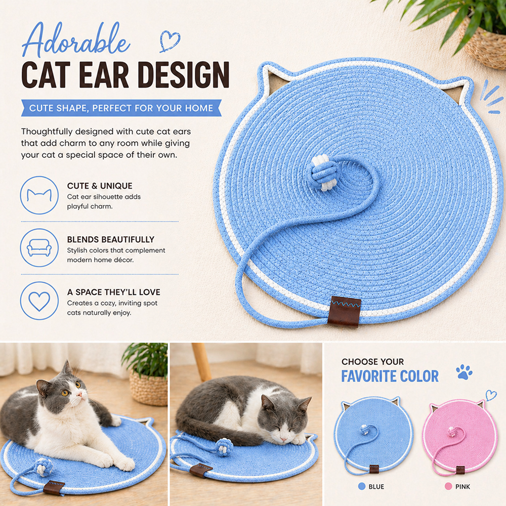 Talking Dog Club Rope Scratching Mat for Cats (Blue) Cats-Toys Talking Dog Club Dropship