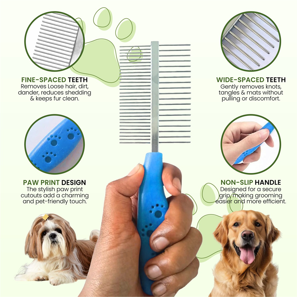 Groom My Pet Double Side Steel Comb for Dogs and Cats (Blue) Both-Grooming Supplies Groom My Pet Dropship