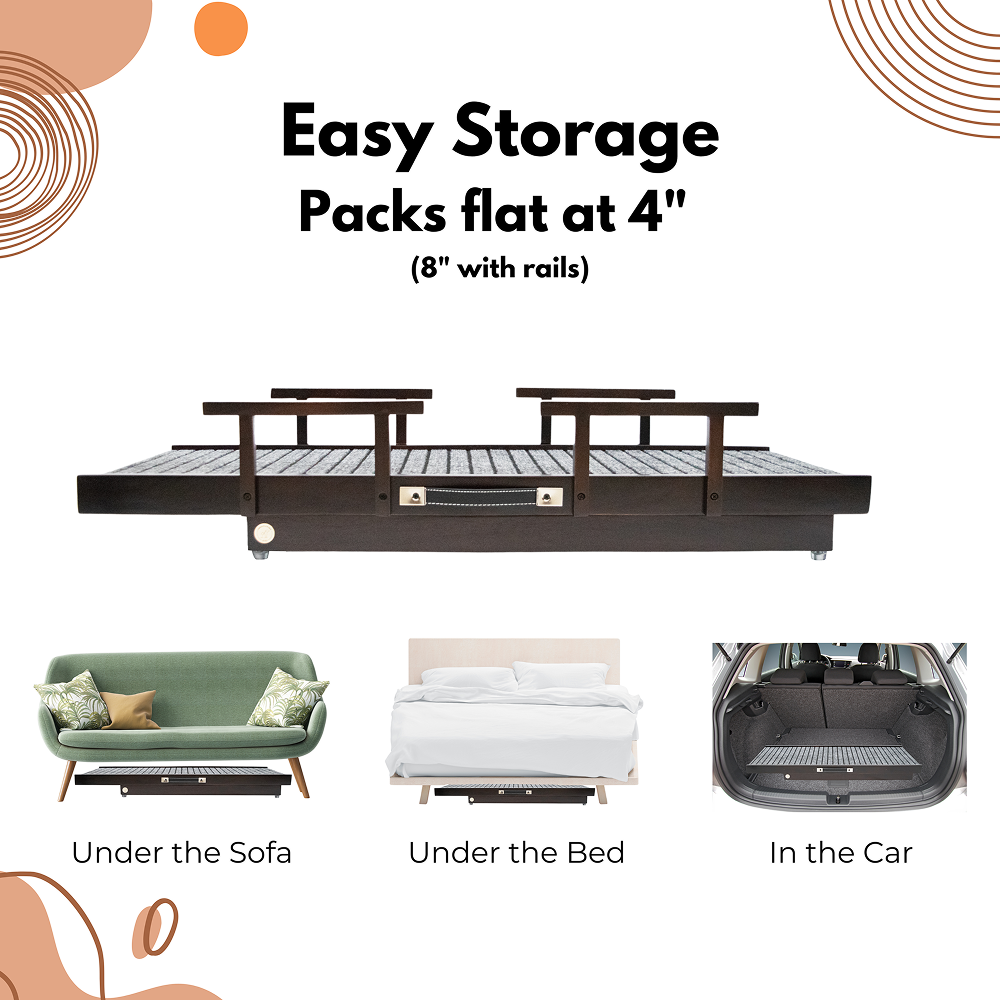 FurryLiving Wooden Ramp with Safety Rails for Dogs and Cats (Dark Brown) Both-Furniture FurryLiving Dropship