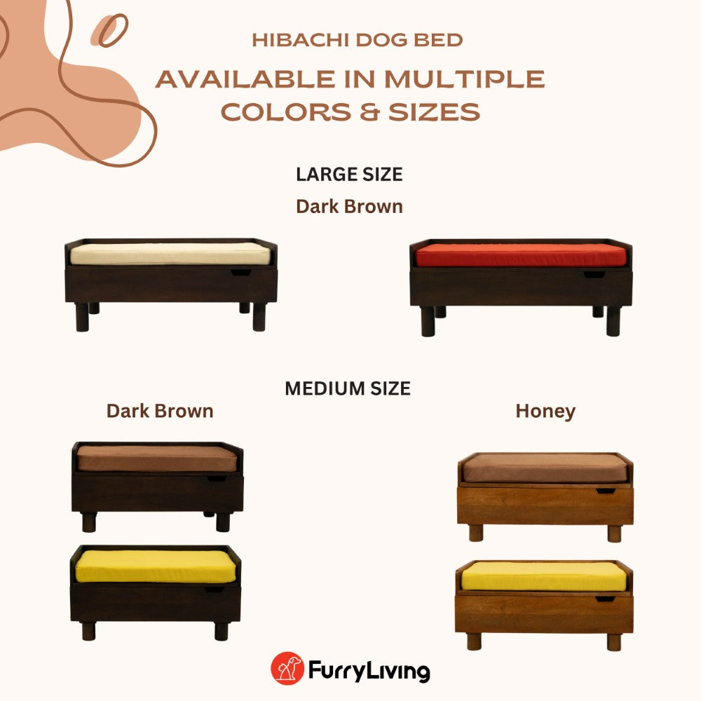 FurryLiving Hibachi Bed with Storage for Dogs (Dark Brown/Red Cushion) Both-Furniture FurryLiving Dropship