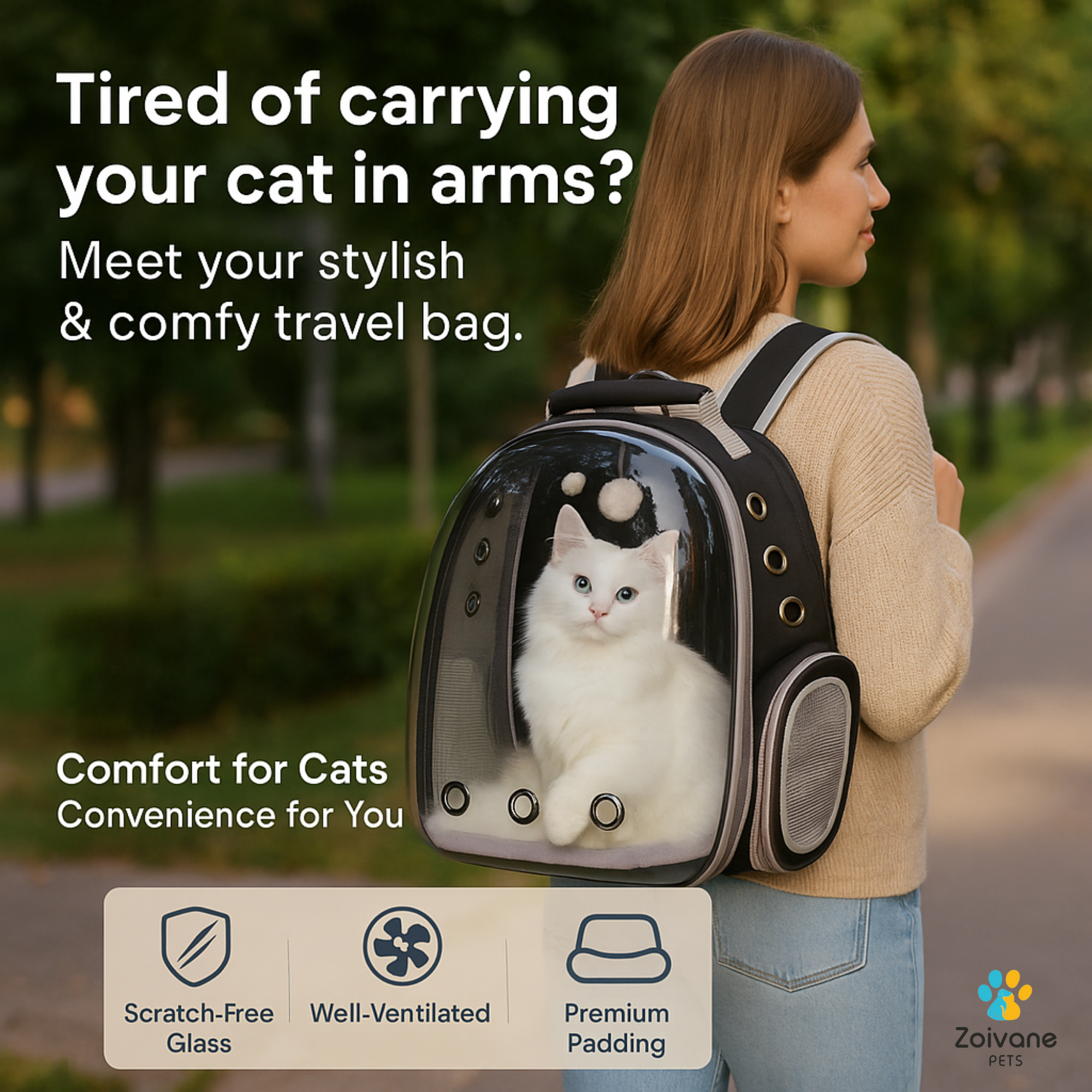 Zoivane Carrier Bag pack for Cats (Black) Cats-Bedding, Mats & Travel Supplies Zoivane