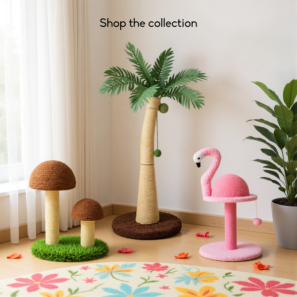 FurryLiving Flamingo Cat Scratching Post Scratcher with Hanging Ball Toy