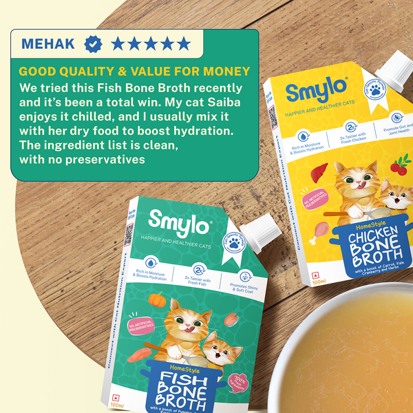 Smylo Hydration Rich Fish with Pumpkin, Broccoli and Raspberry Bone Broth for Cats