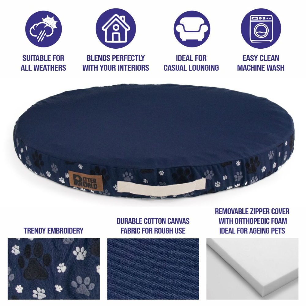 Petter World Orthopedic Round Flat Foam Mattress Bed with Thick & Durable Washable Cover (Ensign Blue)