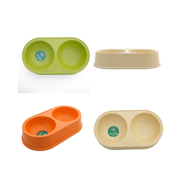 Healing Leaf Eco Friendly Dual Bamboo Bowl for Dogs and Cats (Beige)