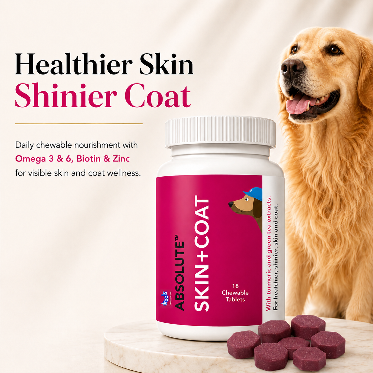 Drools Absolute Skin & Coat Supplement Tablets for Dogs Dogs-Health & Wellness Drools