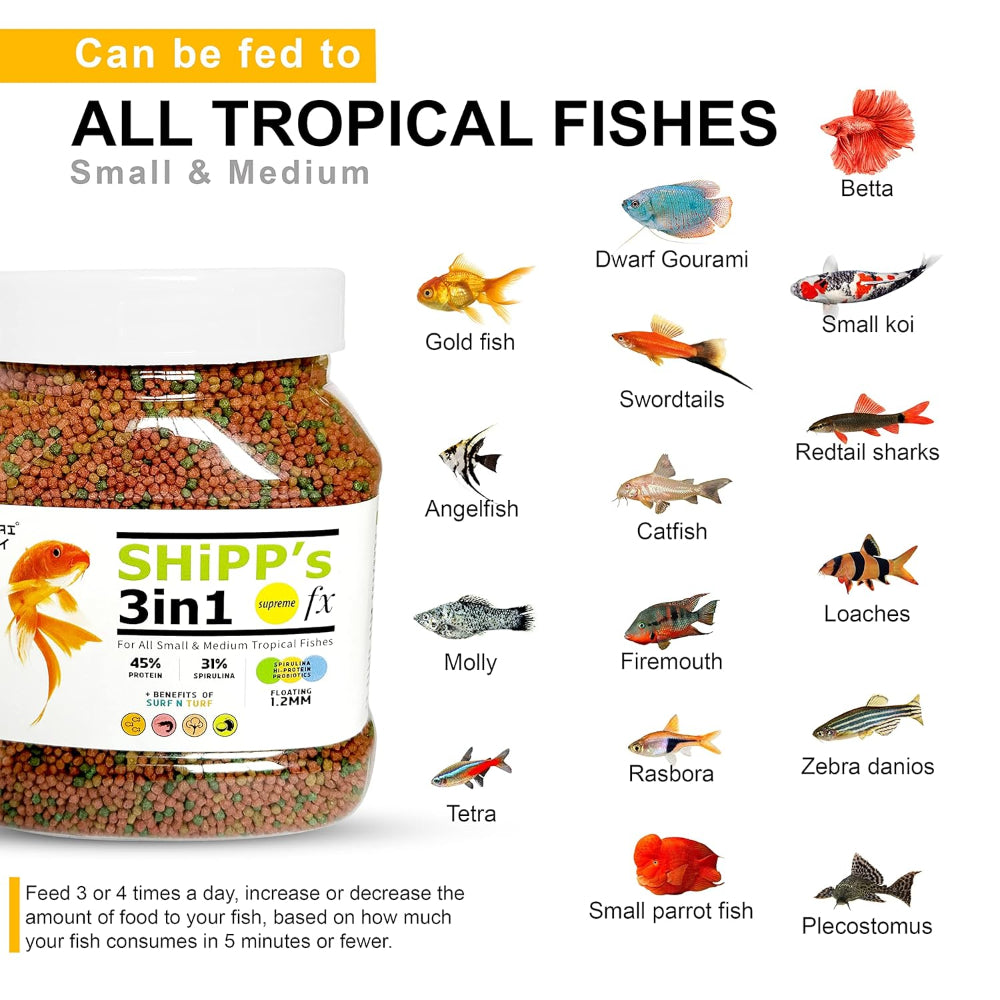 Tunai Shipp's 3in1 Pellets Small and Medium Adult Fish Food Fish Tunai