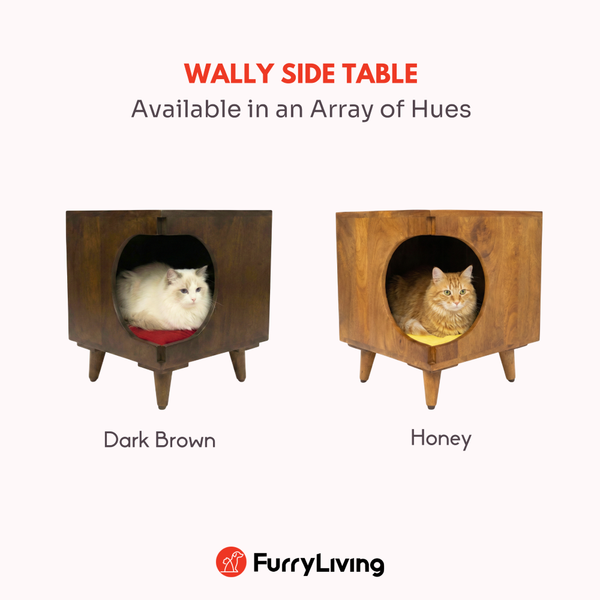 FurryLiving Wally Side Table with Cushion for Small Dogs and Cats (Dark Brown/Red Cushion)