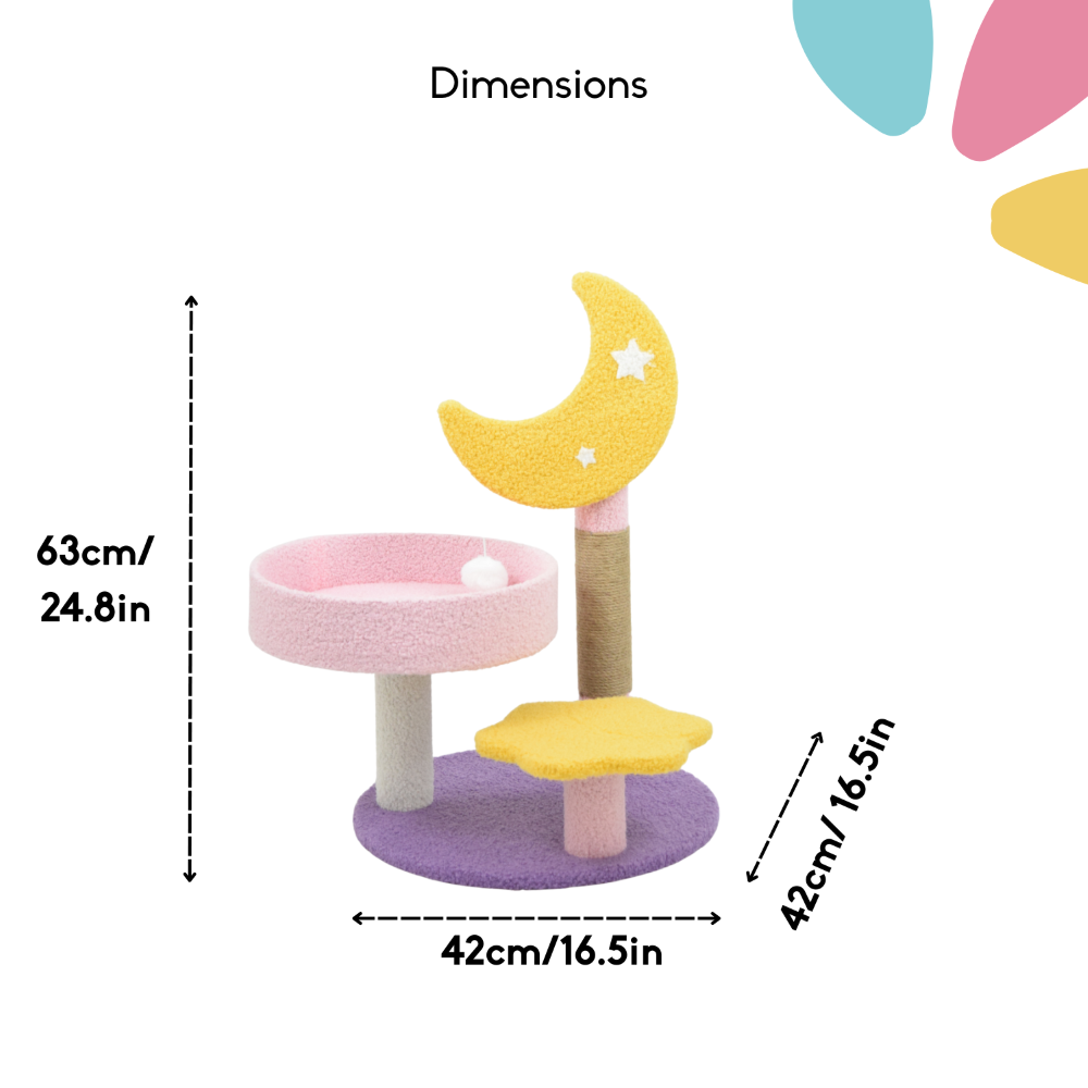 FurryLiving Tsuki Moon Themed Cat Tree 3 Tier Cat and Kitten Scratching Post and Hanging Toy for Cats Cats-Toys FurryLiving Dropship