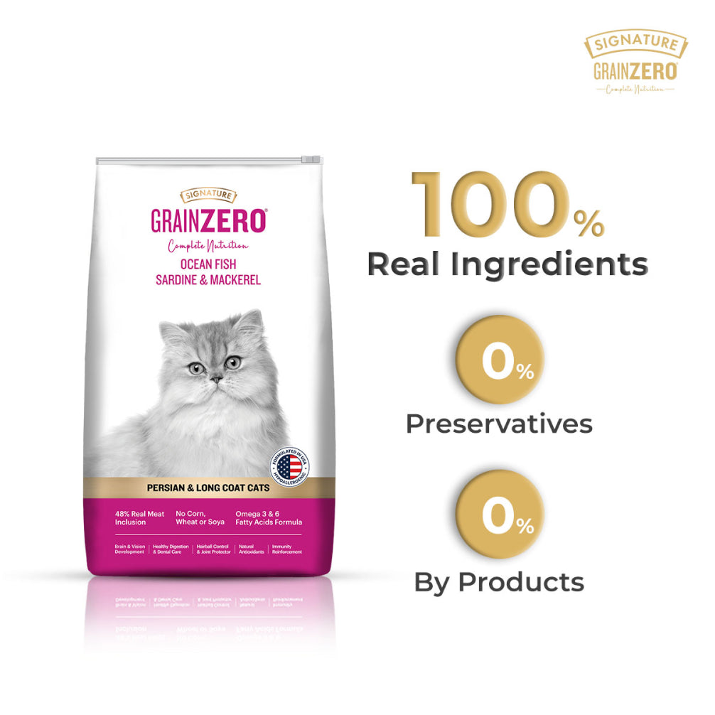 Signature Grain Zero Ocean Fish, Sardine and Mackerel Long Coat & Persian Adult Cat Dry Food