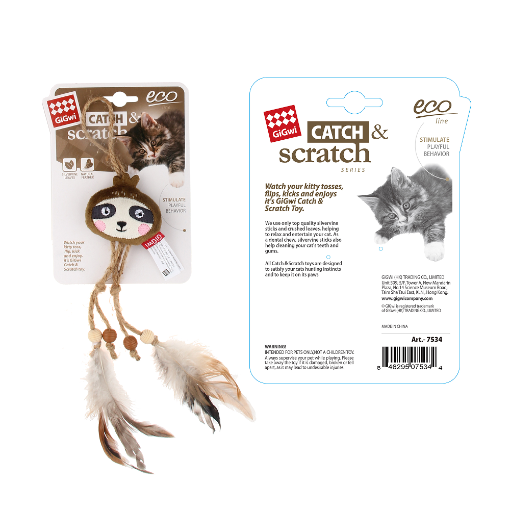 GiGwi Catch and Scratch Eco Line Sloth Toy for Cats Cats-Toys GiGwi