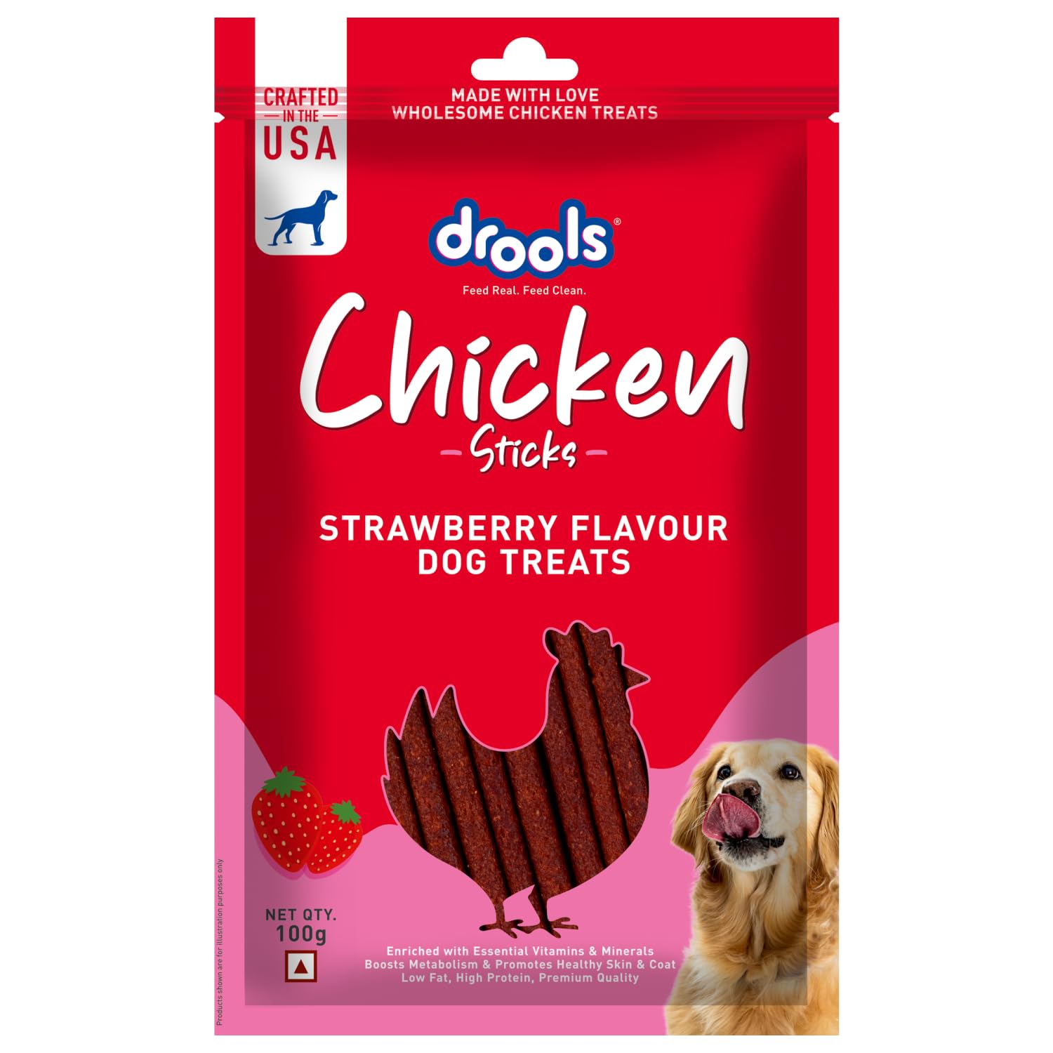 Drools Strawberry Flavour Chicken Sticks Treat for Dogs Dog Treats + Others Drools