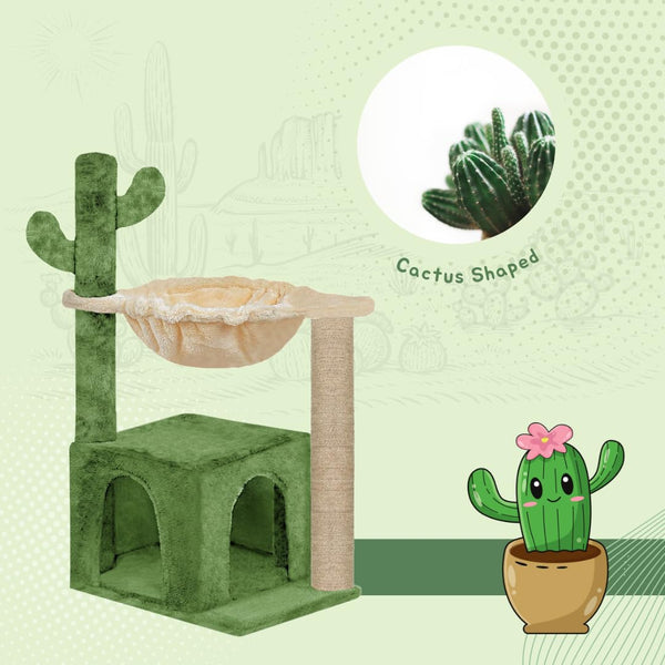 Furrlovers Cactus Cat Tree with Condo Hammock & Scratching Post (Green)