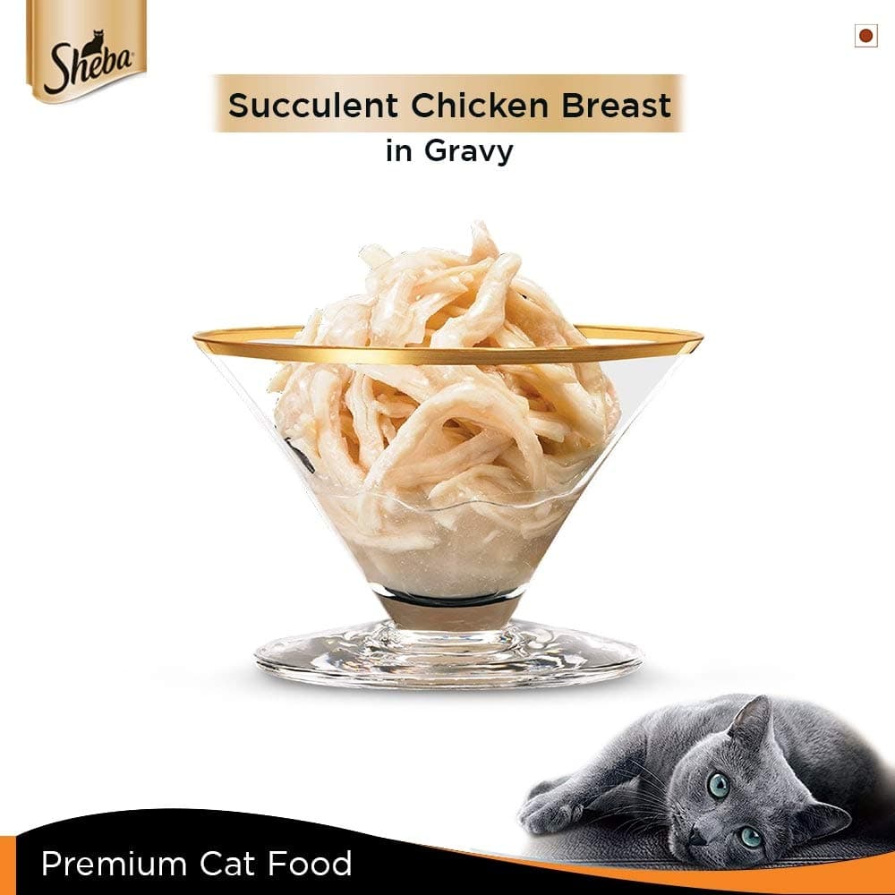 Sheba Complete Nutrition Succulent Chicken Breast In Gravy Cat Wet Food and Chicken Flavour Irresistible Cat Dry Food Combo Exclusive Combo Sheba