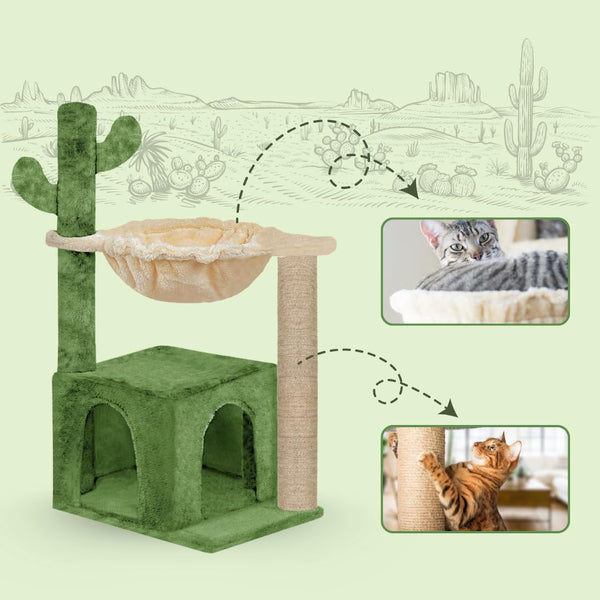 Furrlovers Cactus Cat Tree with Condo Hammock & Scratching Post (Green)