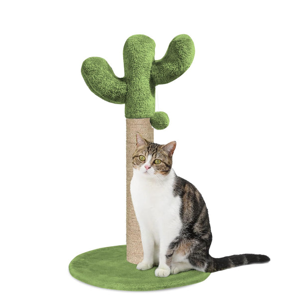 Furrlovers Cactus Scratching Post with Rope Wrapped Climbing Tower & Plush Top for Cats (Green)