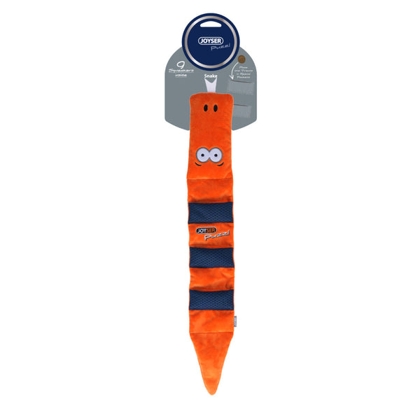 Joyser Puzzl Snake with 9 Squeakers for Dogs (Orange)